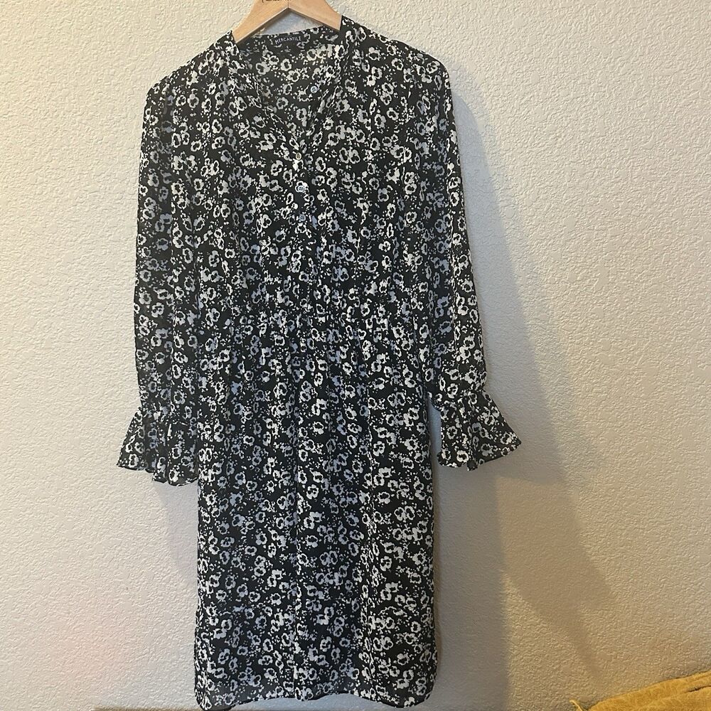 J.Crew Mercantile Drapey Tie-Front Dress Black & White Floral Blossom Print Sz S